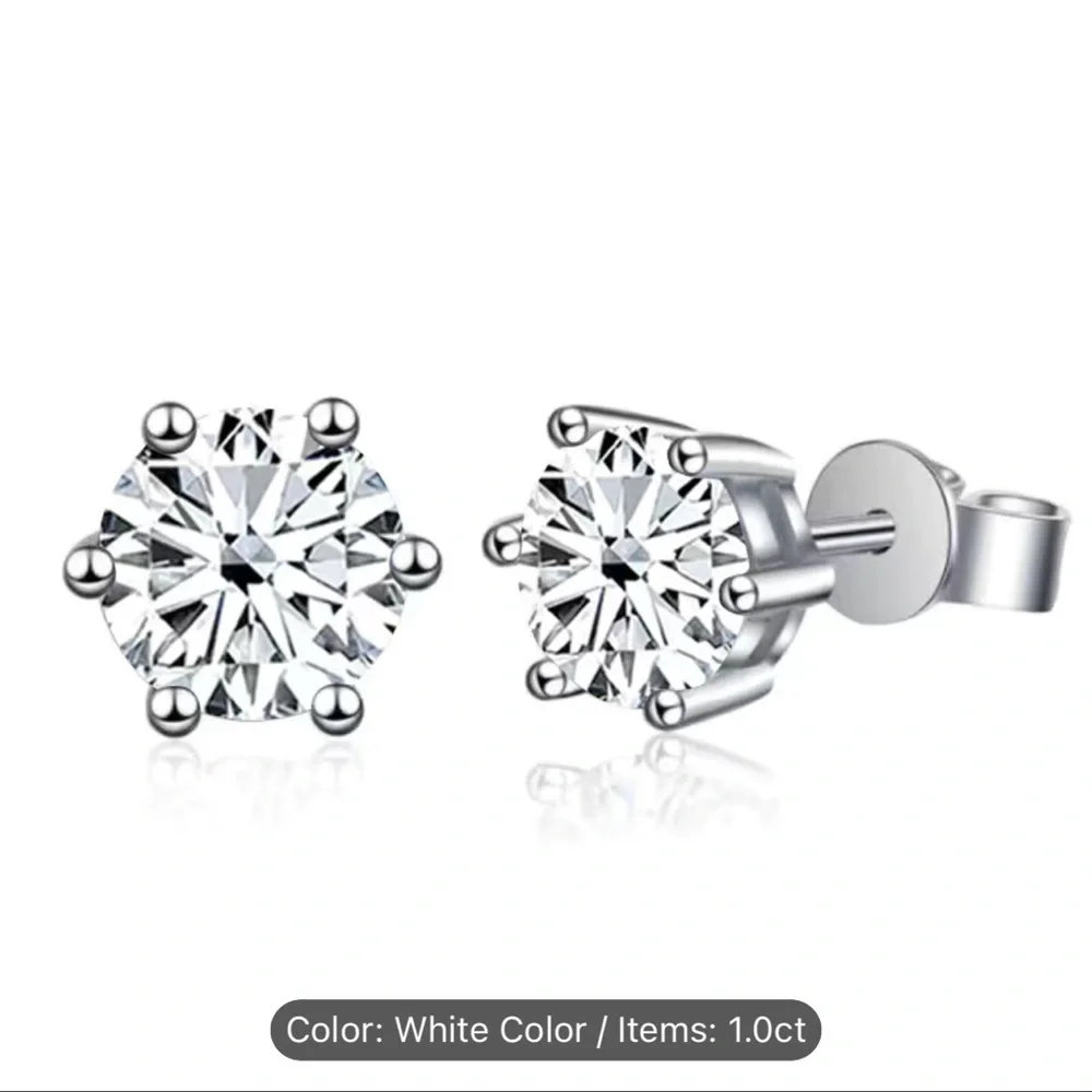 NWT 🤍 .925 STERLING SILVER 1.0 CARAT WHITE MOISSANITE 6-PRONG STUD EARRINGS - Picture 4 of 8